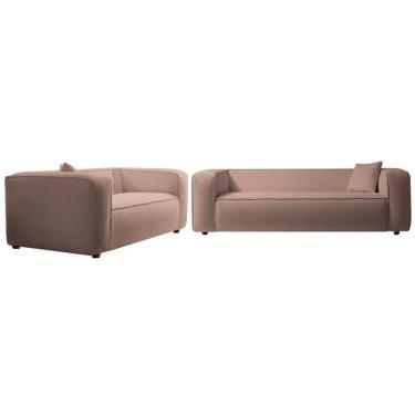 Imagem de Kit Sofá 2 Lugares 160cm E Poltrona Decorativa Escritório Orgânico Cecília Linho - Amarena Móveis Cor Rosê