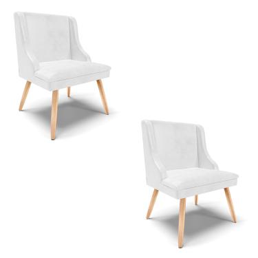 Imagem de Kit 02 Cadeiras de Jantar Liz Corano Branco Pés Palito Natural - D'Rossi