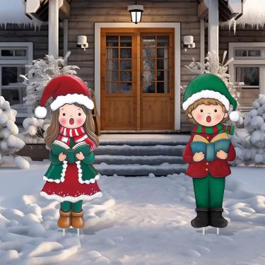 Imagem de Soaoo 2 peças de placas de natal para quintal decorações ao ar livre placas de natal para meninas e meninos cartazes de natal estacas de jardim decoração de quintal de Natal Feliz Natal placa ao ar