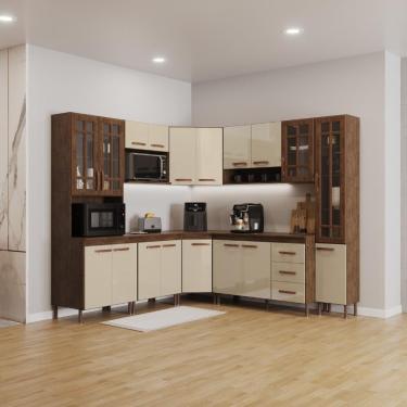 Imagem de Cozinha Modulada Completa Fidelitá Lisboa 8 Peças 445cm 18 Portas 3 Gavetas Com Tampo Noce/off-white