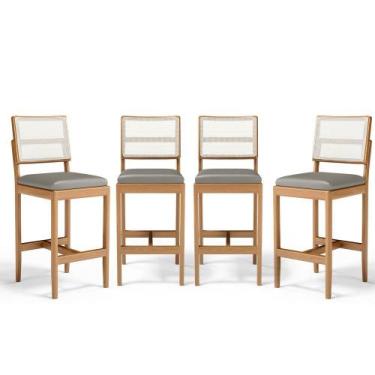 Imagem de Kit Com 4 Banquetas Milena Madeira Maciça Assento Estofado Encosto De 
