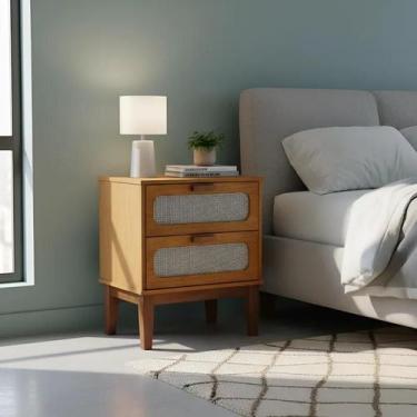 Imagem de Mesa de Cabeceira Retrô 2 Gavetas Santorini 45cm com Telinha Indiana N