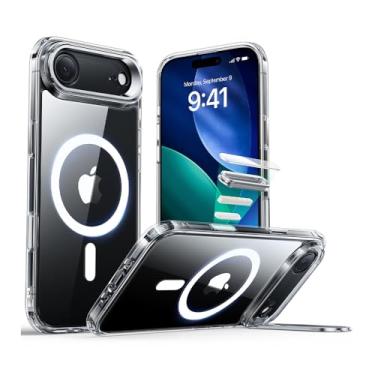 Imagem de Capa iPhone 17 Air Halolock Classic Hybrid Transparente com M4g-S4fe, Suporte Dobrável e Botão de Controle de Câmera – Proteção Antichoque Durável para seu Smartphone Apple