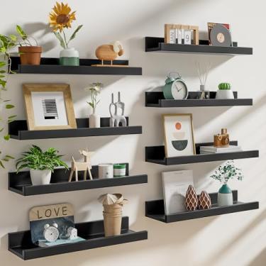 Imagem de Prateleira de borda de 40,6 cm com conjunto de 8 lábios, prateleiras flutuantes pretas para parede, prateleiras de parede em profundidades variadas para sala de estar, quarto, estante de livros