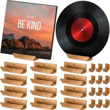 Imagem de Pinkunn 12 peças de prateleira de disco de vinil para montagem na parede, conjunto de prateleiras de exibição de discos de vinil, suporte de exibição de álbum de parede para álbum, CD livro, arte