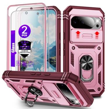 Imagem de Capa para Pixel 10 Pro XL com controle deslizante para câmera, 2 protetores de tela de vidro temperado, suporte de anel giratório de 360°, capa protetora de grau militar para Pixel 10 Pro XL 17.3 cm