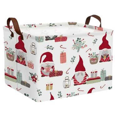 Imagem de MYFLOCY Cestas grandes de Natal para presentes, vazias, fofas, famílias, caixas de armazenamento dobráveis (flor azul gnomo vermelho)