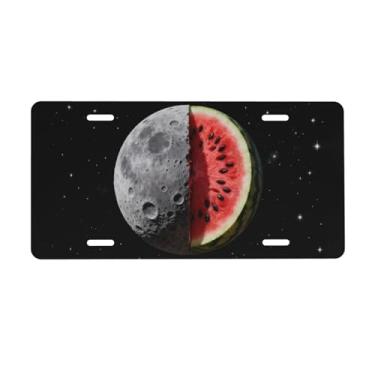 Imagem de UEQIKI Placa de licença frontal de lua melancia para mulheres placas decorativas de alumínio metal bonito novidade placa de licença para homens 6x12 polegadas (4 furos)