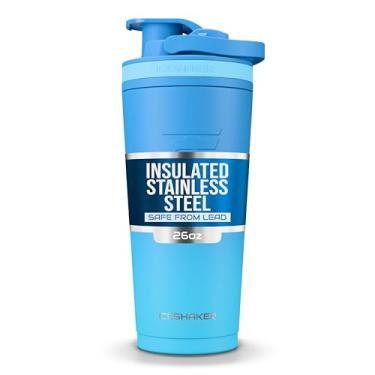 Imagem de Ice Shaker Garrafa coqueteleira isolada de aço inoxidável | 737 g, cor azul | Fria por mais de 24 horas | Copo isolado com agitador giratório | Garrafa sem odor para batidos, água, smoothies