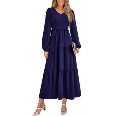 Imagem de Vestido midi PRETTYGARDEN feminino com decote em V azul marinho