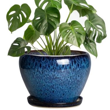 Imagem de Thirtypot Vaso de plantas de 20 cm – Vaso de cerâmica para plantas internas e externas, vaso redondo com orifício de drenagem e pires, vasos de flores decorativos modernos, decoração de sala de
