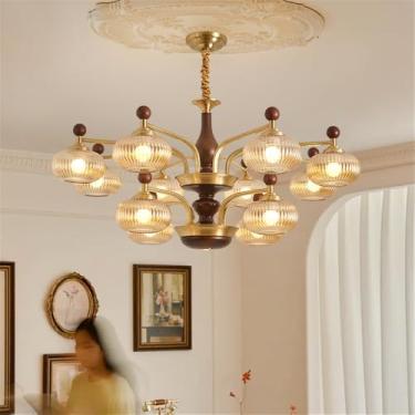 Imagem de Lustre contemporâneo de latão para sala de estar com LED, estilo retrô, criativo, para restaurante, quarto, escritório, hotel, casa de campo, café, luminária pendente (T 12 lâmpadas)