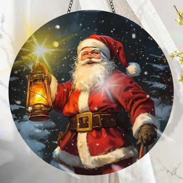 Imagem de Apanhador solar de acrílico colorido, decoração de janela suspensa de Natal com design de vitral impresso, apanhador de sol, arte de parede de arco-íris, ornamentos de Natal para uso interno e externo