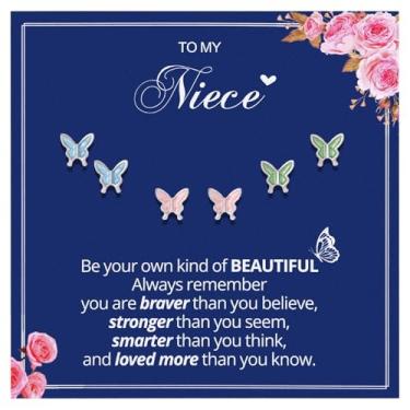 Imagem de Brincos de borboleta para sobrinha, brincos inspiradores presente com cartão de mensagem, seja seu próprio tipo de joia bonita de tia ou tio — conjunto de 1 par ou 3 pares, Medium, Aço inoxidável, Sem