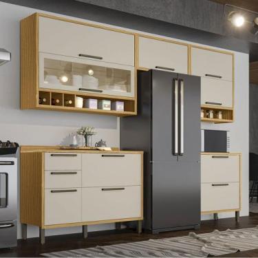 Imagem de Armário de Cozinha com Balcão e Tampo 8 Portas 4 Gavetas Pérola 100% M