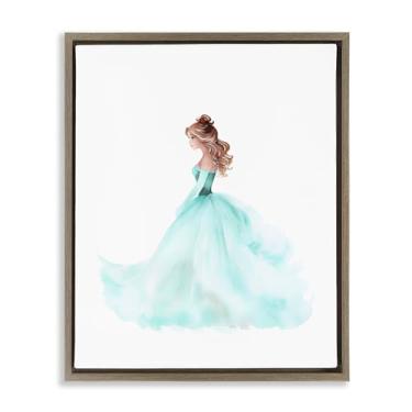 Imagem de Stupell Industries Blue Princess Ballgown Brown Framed Floater Canvas Wall Art, design by Christine Simpson Art, 21 x 17