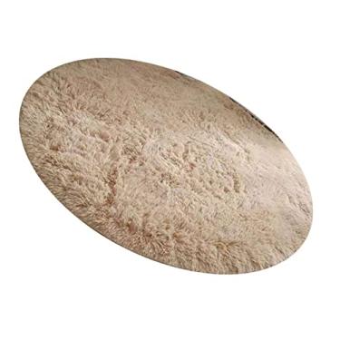 Imagem de Domary Tapete Redondo Felpudo de 80x80cm Macio de Pelúcia Estilo Nórdico Tapete de Fibra de Poliéster para Quarto de Casa, Tapete de Meditação de Ioga Super Macio e Confortável, Tapete (Bege)