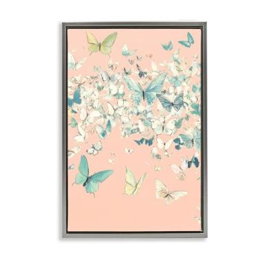 Imagem de Stupell Industries Aglomerado de borboletas sobre tela flutuante emoldurada marrom rosa, design por Petal Prints Design, 25 x 17