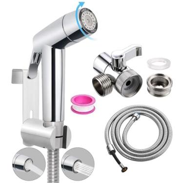 Imagem de Bidê portátil pulverizador banheiro ducha pano lavagem fralda limpeza chuveiro cabeça com desvio de chuveiro de 2 vias, mangueira de 150 cm e suporte de chuveiro de mão