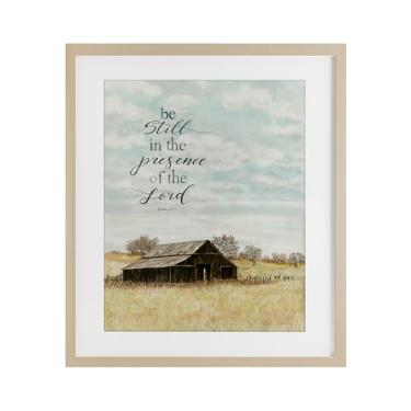 Imagem de Stupell Industries Be Still Countryside Barn Impressão emoldurada branca sob vidro, design de Cindy Jacobs, 21 x 17