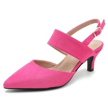 Imagem de Sapato feminino com salto gatinho, bico fino, tira no tornozelo, confortável, elegante, vestido de festa de casamento, Rosa choque, 36