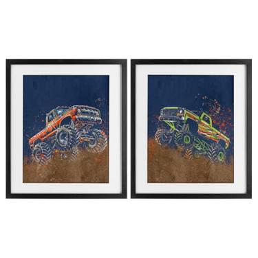 Imagem de Stupell Industries Conjunto de impressão emoldurada de bétula de 2 peças Monster Truck Jam, design de Kim Allen, 40 x 33