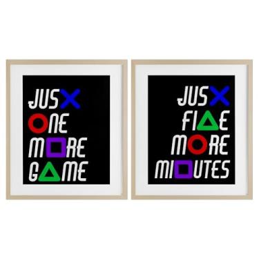 Imagem de Stupell Industries Conjunto de impressão emoldurada de bétula com frases de símbolos de botão Gamer, design de Kim Allen, 40,6 x 33,5 cm