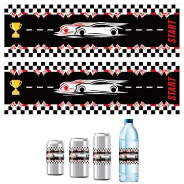 Imagem de 20 Etiquetas para Garrafas de Água com Tema Carros Corrida, 20x6cm à Prova D'água Estampa Bandeira Quadriculada Adesivos Tema Corrida para Decoração Festas Aniversário e Lembrancinhas Chá Bebê