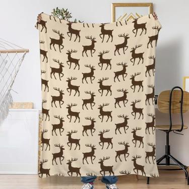 Imagem de Cobertor de outono, cobertor de rena marrom para decoração de sofá de casa, cobertor de viagem de pelúcia macio de Natal, leve, mantas aconchegantes para sofá, cama, sonecas, leitura 127 x 152 cm