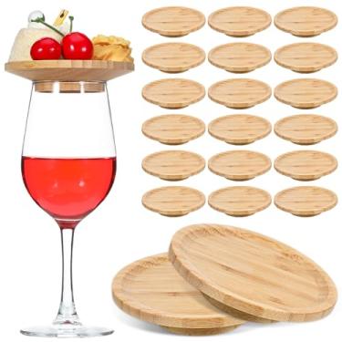 Imagem de IANFAN 20 peças de topo de charcutaria para taça de vinho, mini tábuas de charcutaria de 10 cm, copos redondos de bambu, copos de uso duplo, coberturas de vidro, pratos de aperitivo de vinho para