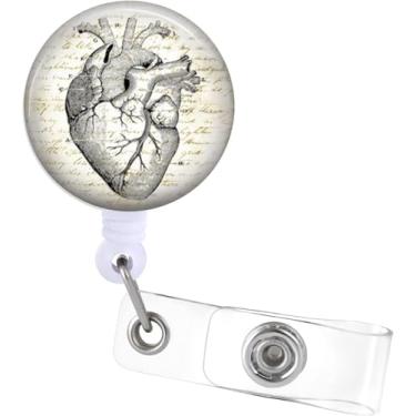 Imagem de Plifal Clipe de suporte para crachá cardíaco – Carretel retrátil de cardiologia cardíaca ECG para cartão de identificação com clipe jacaré, enfermeira de escritório, enfermeira, trabalhadora médica