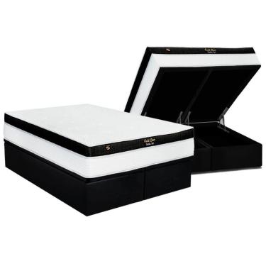 Imagem de Cama Box Baú King: Colchão Molas Ensacadas Luckspuma Gold Line Elastic Gel + Base Crc Suede Black (193x203)