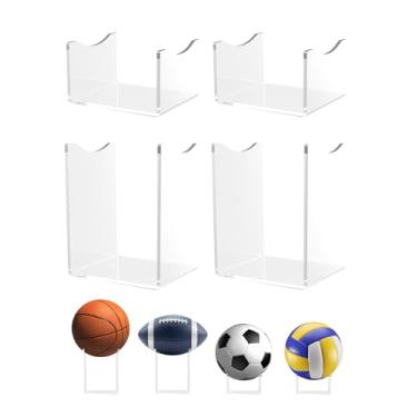 Imagem de IntreLife Conjunto de exibição de suporte de futebol de acrílico, pacote com 4 suportes transparentes para futebol, basquete, bola de futebol, vôlei – 2 suportes altos e 2 curtos para exibição de