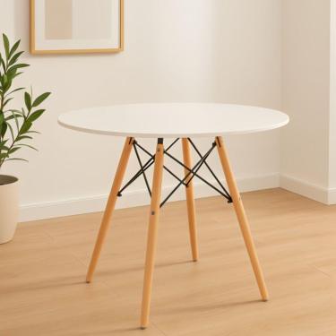 Imagem de Mesa Moderna Eiffel Eames Tampo Em Madeira Mdf 90cm Branca