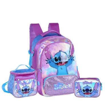 Imagem de Kit Mochila Costas Stitch Holográfico Original 2026 - LUXCEL, Roxo