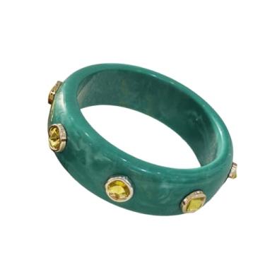 Imagem de Pulseira grossa de acetato com veios de mármore e pedras preciosas coloridas - Pulseira feminina de resina, One Size, Madeira, Sem Pedra Preciosa