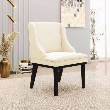 Imagem de Cadeira Decorativa Sala De Jantar Base Fixa De Madeira Firenze Veludo Bege/preto G19 - Gran Belo