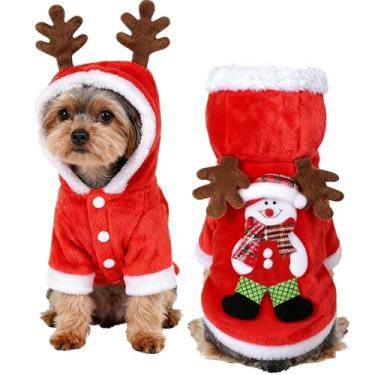 Imagem de TIEEI Fantasias de Natal para cães de Natal roupas de boneco de neve para animais de estimação roupa de festa de Natal de veludo macio suéter de inverno para cães e gatos