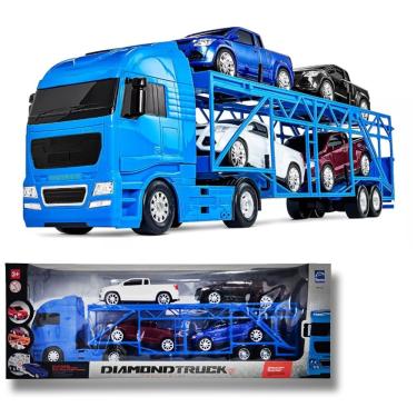 Imagem de Caminhão Cegonheira Diamond Truck C- 4 Pick Ups Grande 66cm Azul