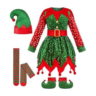 Imagem de oshhni Fantasia infantil de elfo de Natal com sapatos, meias até o joelho e chapéu para festas e bailes de máscaras natalinos, 87cm