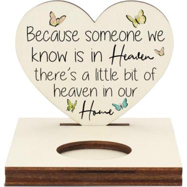Imagem de Castiçal Memorial Tealight com verso borboleta "Heaven in Our Home", placa de lembrança em forma de coração, presente de luto de simpatia, LMM5
