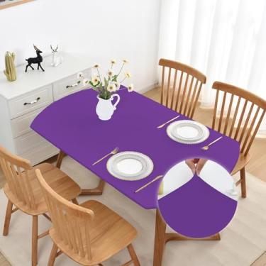 Imagem de Mulilai Toalha de mesa elástica oval roxa 8 a 10 lugares com bordas ajustadas, toalha de mesa lavável 122 x 182 cm, capa de mesa elástica, antiderrapante, antirugas, para festa de aniversário e