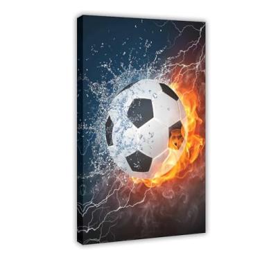 Imagem de UZWGG 1 peça de arte de parede sem moldura scooer futebol com pinturas de fogo e água decoração de quarto para quarto sala de estar arte de parede pôster decoração de parede presente para meninos tela