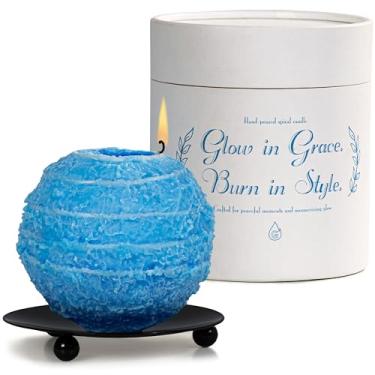 Imagem de Vela de luz espiral em base de metal, vela de cera de soja azul de 11,4 cm, queima de 4h, vela decorativa sem cheiro para decoração de casa e exibição em caixa de presente, 283 g