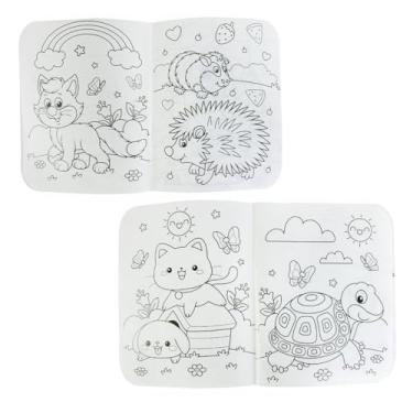 Imagem de Livro de Colorir Infantil com Animais da Floresta, 6 Giz de Cera Incluídos, Desenhos de Gatinho, Porco-Espinho e Tartaruga para Crianças