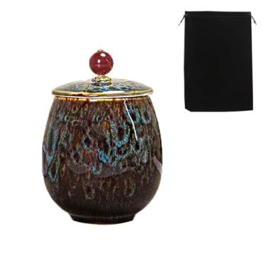 Imagem de Pequena urna de cerâmica para urnas de lembrança humanas femininas para adultos cinzas masculinas ou femininas urnas decorativas de cremação para pai ou mãe, azul