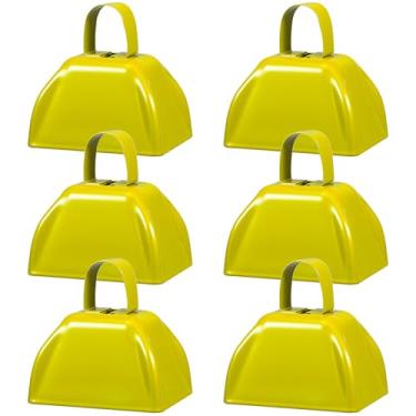 Imagem de 6 peças de sino de metal de 7,6 cm para fazer barulho, percussão à mão, sinos de vaca com alças para eventos esportivos, torcedores de barulho, casamentos, espírito de equipe, lembrancinhas de festa