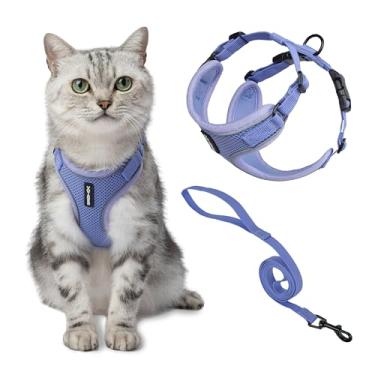 Imagem de Best Pet Supplies Peitoral para gatos Voyager Step-in Lock ajustável com conjunto de coleira para gatos com alça de neoprene de 1,5 m - suporta gatos de raças pequenas, médias e grandes - lavanda, M