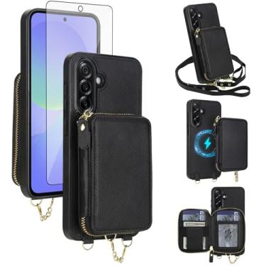 Imagem de Capa de telefone para Samsung Galaxy A36 5G carteira com zíper capa de bolsa e protetor de tela transversal alça de cordão 2 em 1 magnético destacável bloqueio RFID Flip A 36 36A LTE SM-A366U feminino
