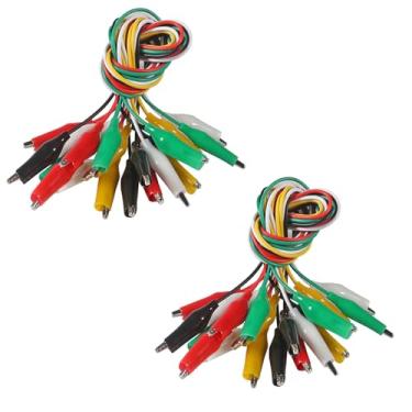 Imagem de 20 peças de clipes de jacaré elétricos, pontas de teste de 5 cores com sondas de teste, cabo de fios jumper de crocodilo com clipes jacaré para conexão de circuito elétrico, experimentos escolares DIY